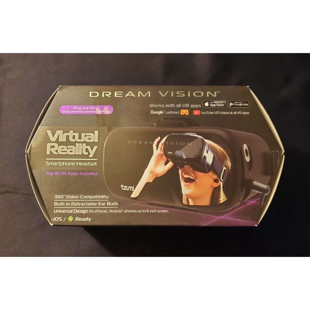 Tzumi Dream Vision Virtual Reality VR Headset - Phone IOS Android Black Tested